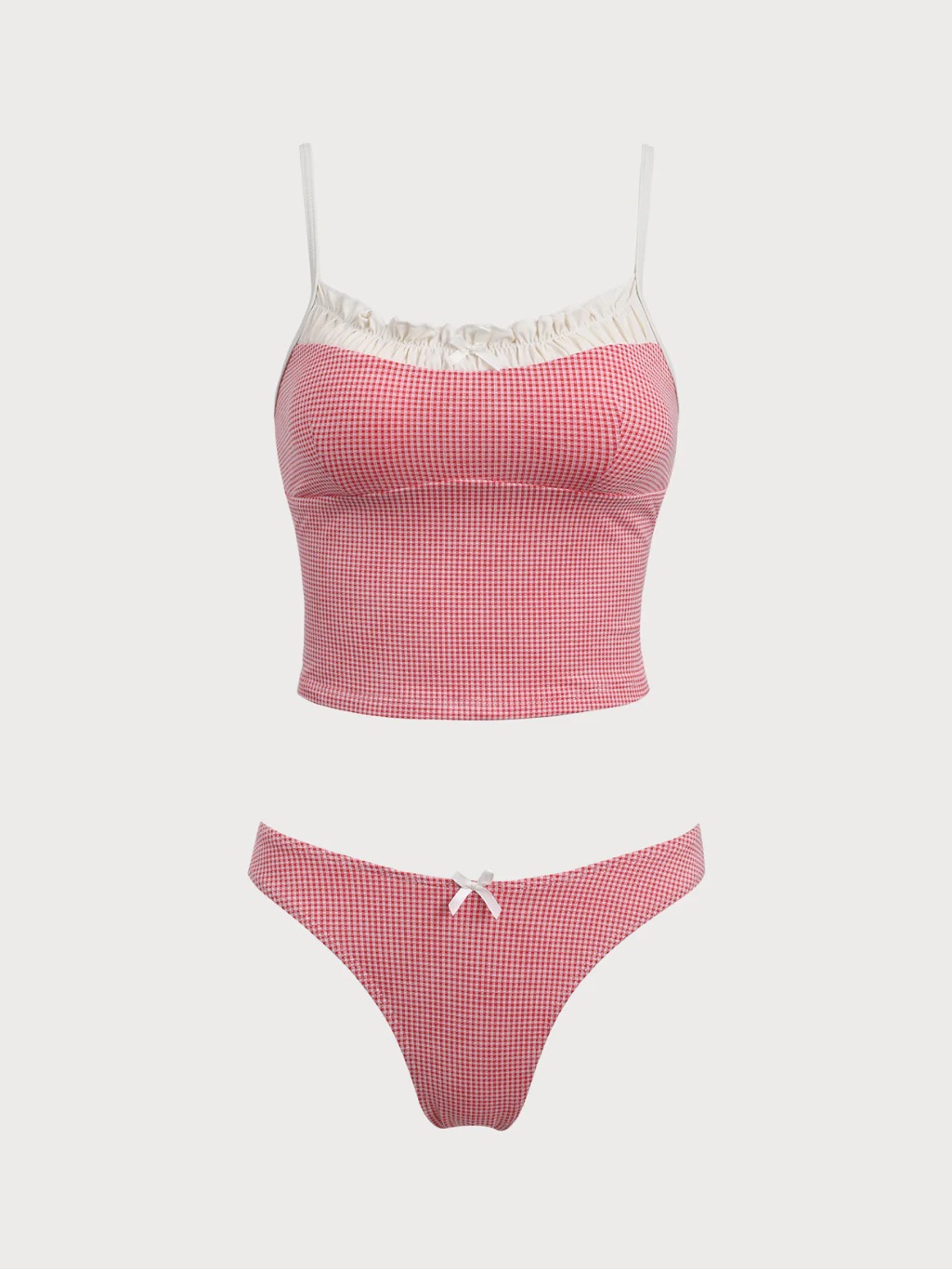 Zaful Pink Gingham Ruffle Trim Bikini Set